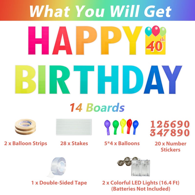 ComboJoy Happy Birthday Yard Sign with Stakes  Customizable Age Birthday Sign with 32.8 ft Colorful LED Lights  20 Number Stickers & 20 Balloons  Versatile Indoor/Outdoor Decorations for Parties  Lawn & Garden - Image 2